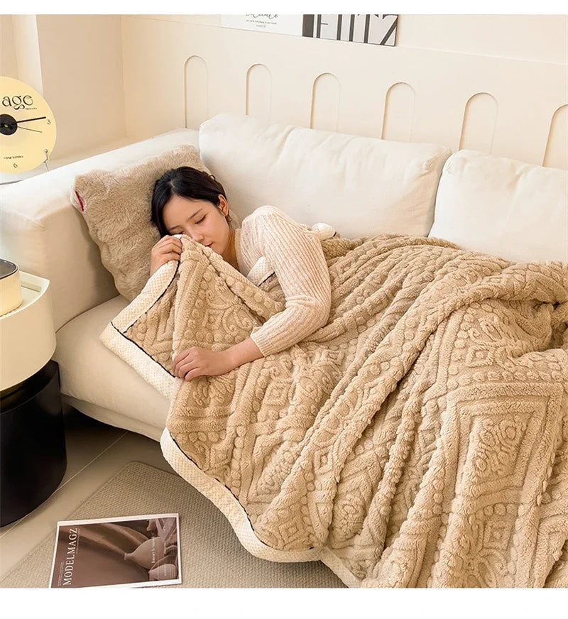 New Carved Velvet Warm Autumn Winter Blanket for Bed Soft Fluffy Sofa Blankets Warmth Cozy Coral Flannel Sofa Cover Blanket Nap