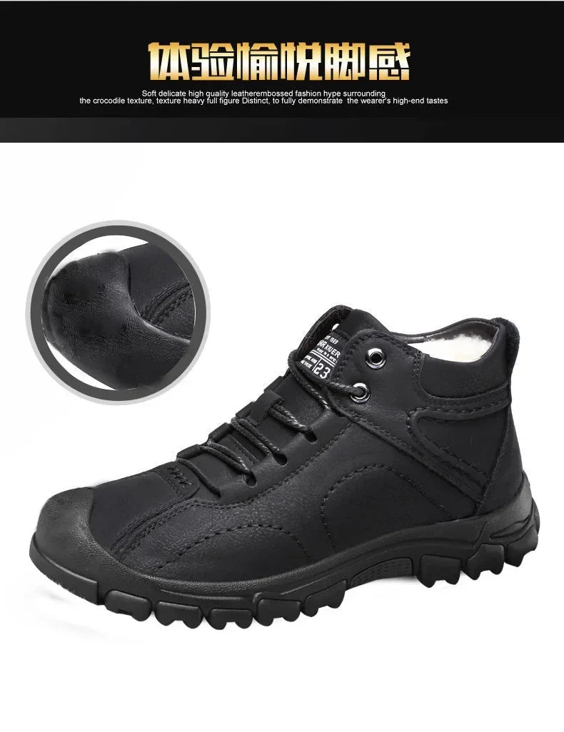 Winter New Cotton Shoes Plus Fleece Thick Casual Sports Shoes Men's High Top Leather Shoes Fashion Snow Boots