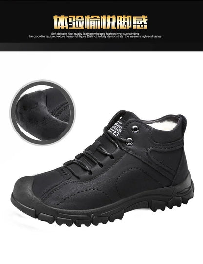 Winter New Cotton Shoes Plus Fleece Thick Casual Sports Shoes Men's High Top Leather Shoes Fashion Snow Boots