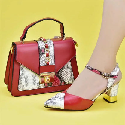 New Design Italian Shoe and Bag Set for Party In Women Ladies Shoes and Sandals Snake Print Heels Wedding Shoes for Women Bride