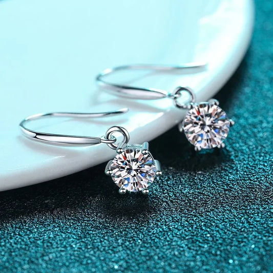 1ct 6.5mm Moissanite Droop Earrings for Women Original Wedding Chrismas Gift S925 Sterling Silver Hoop Earring Wholesale