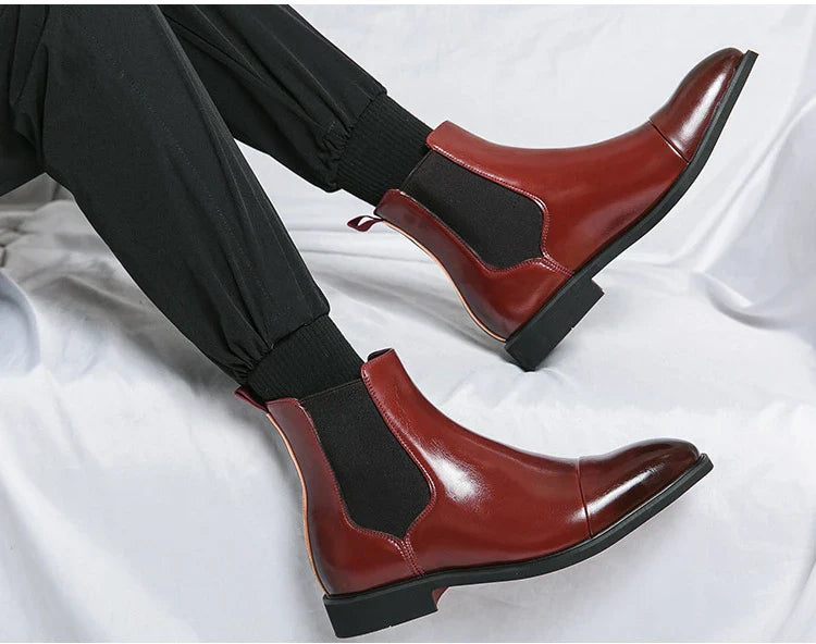 Autumn winter pointed toed male Boots Redsoled high top leather shoe English casual Chelsea boot Fashion comfortable men's shoes
