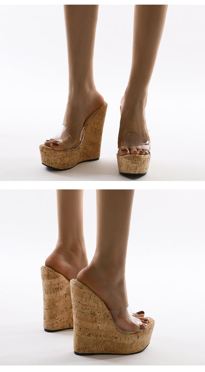 PVC Transparent Wedges Platform Sandals High Heeled Summer 2025 Fashion Women's Slippers Thick Sole Beach Shoes Mujer
