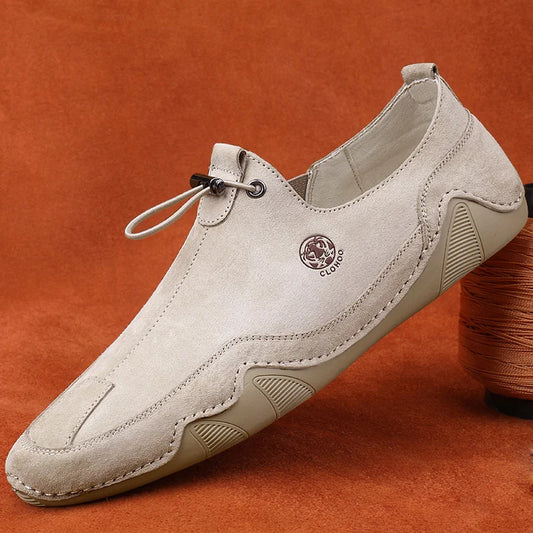 Sapatos Masculinos Casuais de Couro Genuíno Antiderrapantes e Respiráveis para Dirigir, Macios e de Sola Flexível, para Uso ao Ar Livre