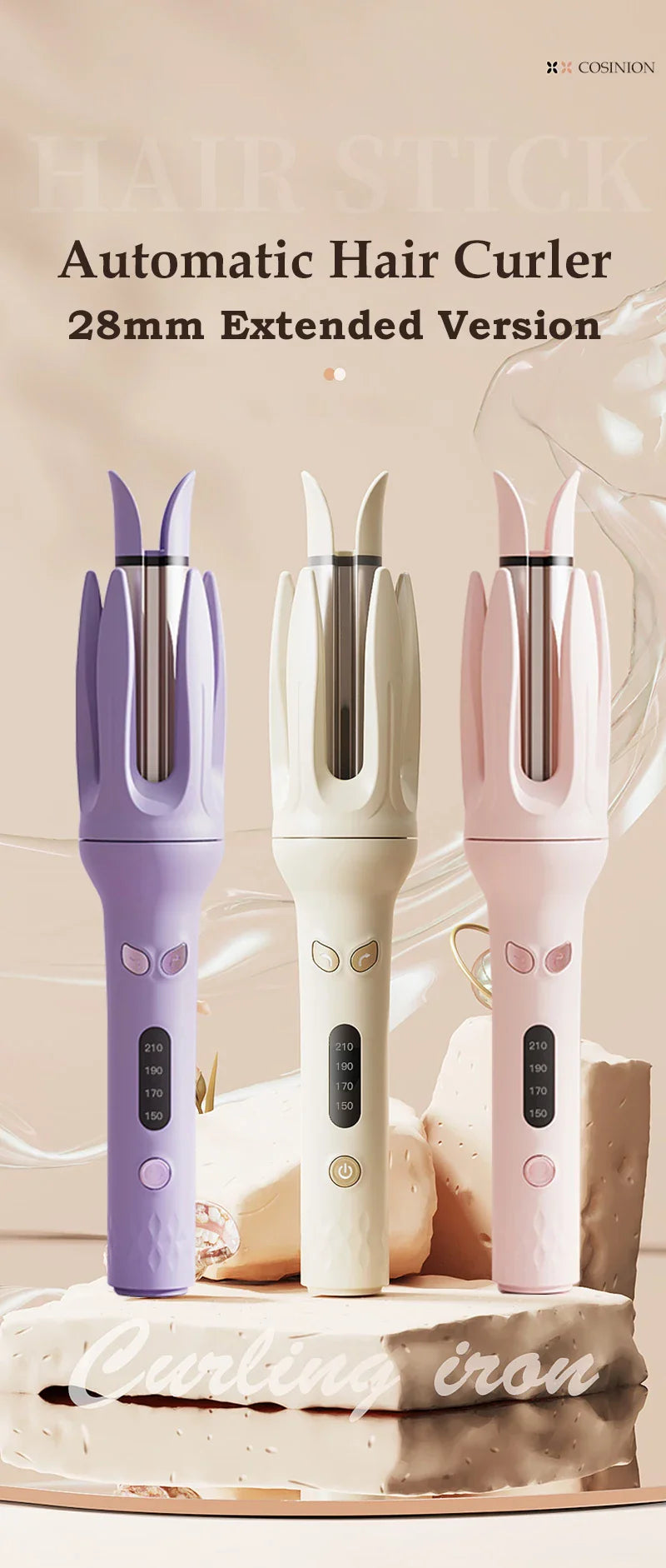 Negative Ions Automatic Hair Curler 28mm Electric Ceramic Curling Hair Stick Rotating Curl Waves Anti-Tangle Curling Iron Styler