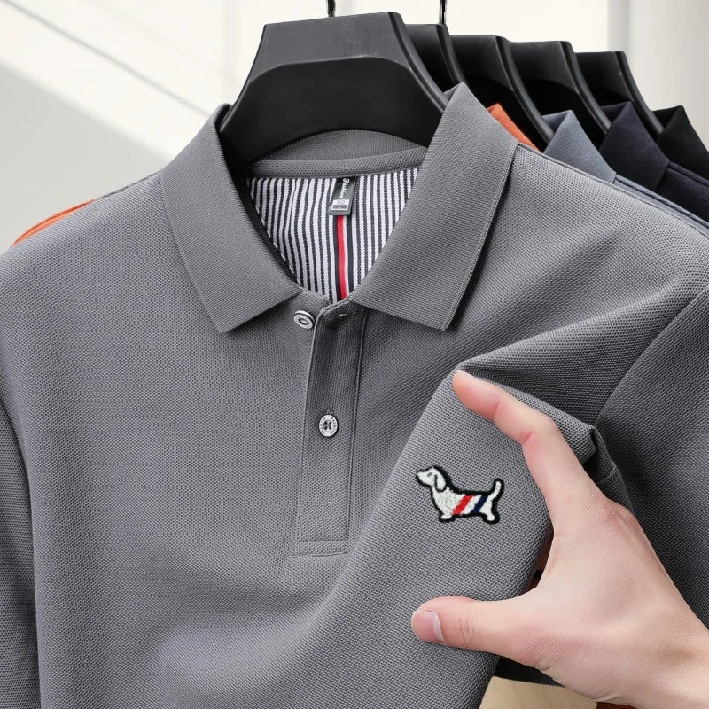 100% pure cotton men's classic dog polo shirt, business casual, sweat absorbing, breathable, daily use, short sleeved T-shirt