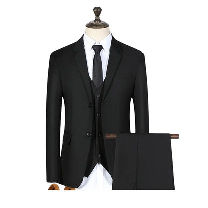 S-7XL Suit (Blazer+vest+pants) Business Dinner Gentleman Slim Gentleman Men British Style Dress Best Man Solid Color Group Suit