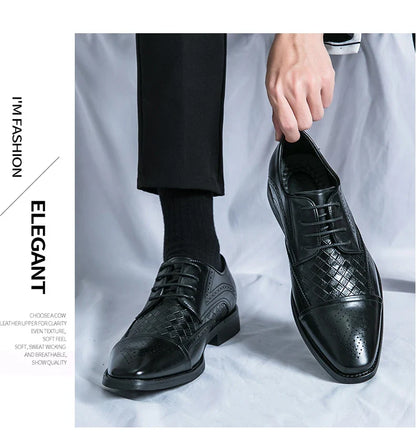 Weaving Formal Shoes For Men Brown Leather Men's Shoes Fashion Stitching Elegant Mans Autumn Footwear Male Wedding Shoes