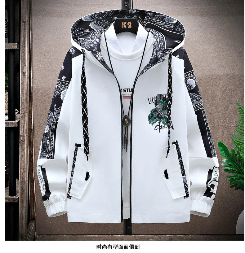 Spring Men Sportswear Tracksuit 2 Piece Running Sets Sports Hooded Jacket+Pant Sweatsuit Male Print Clothing Streetwear