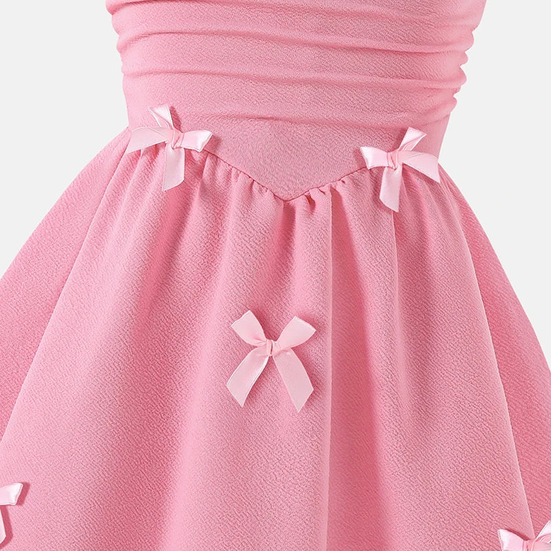 Girls 4-7 Fashion Dress, Sleeveless Square Neck Bow Embellished A-Line Dress, Soft and Cute for Daily Outfit