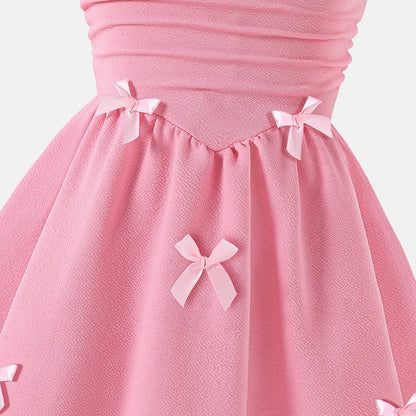 Girls 4-7 Fashion Dress, Sleeveless Square Neck Bow Embellished A-Line Dress, Soft and Cute for Daily Outfit