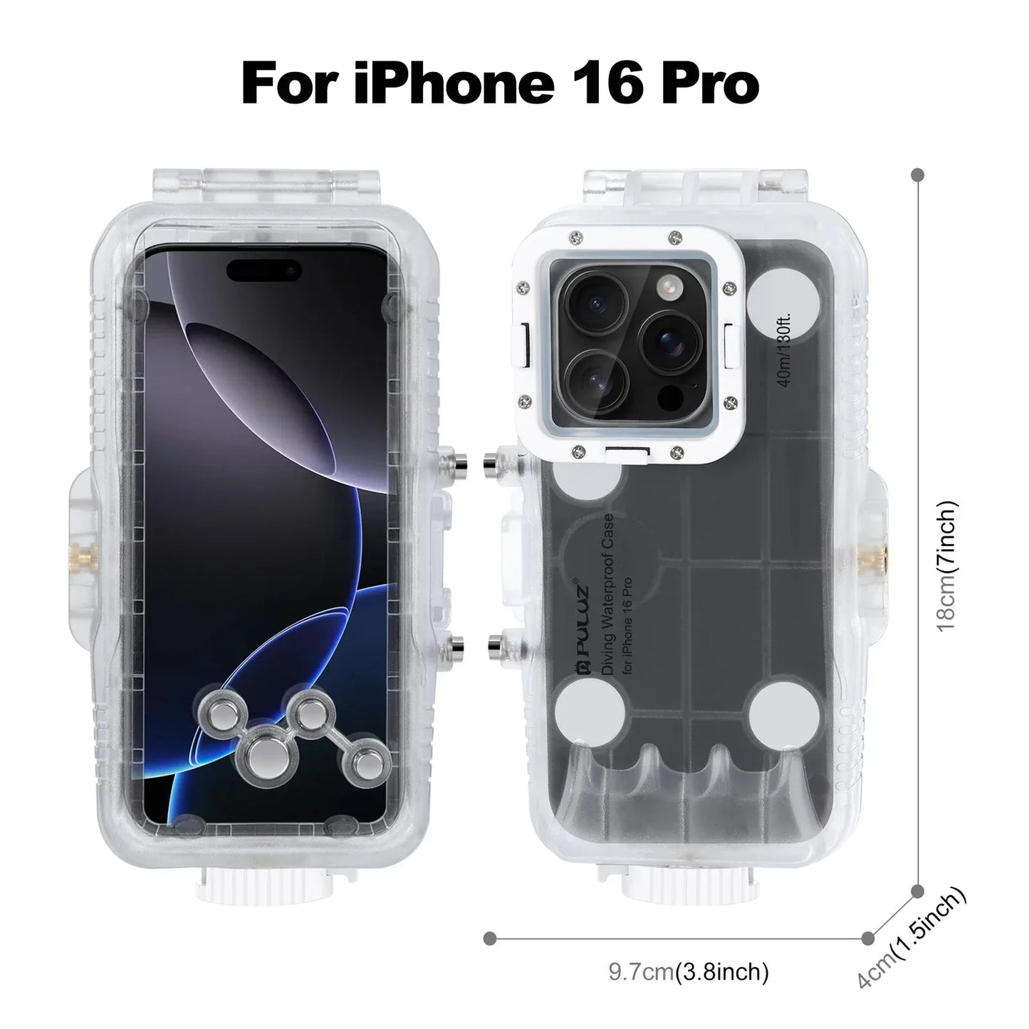 40m/130ft Waterproof Diving Case for iPhone 16 15 14 13 12 11 Pro Max Plus Photo Video Taking Underwater Housing Cover
