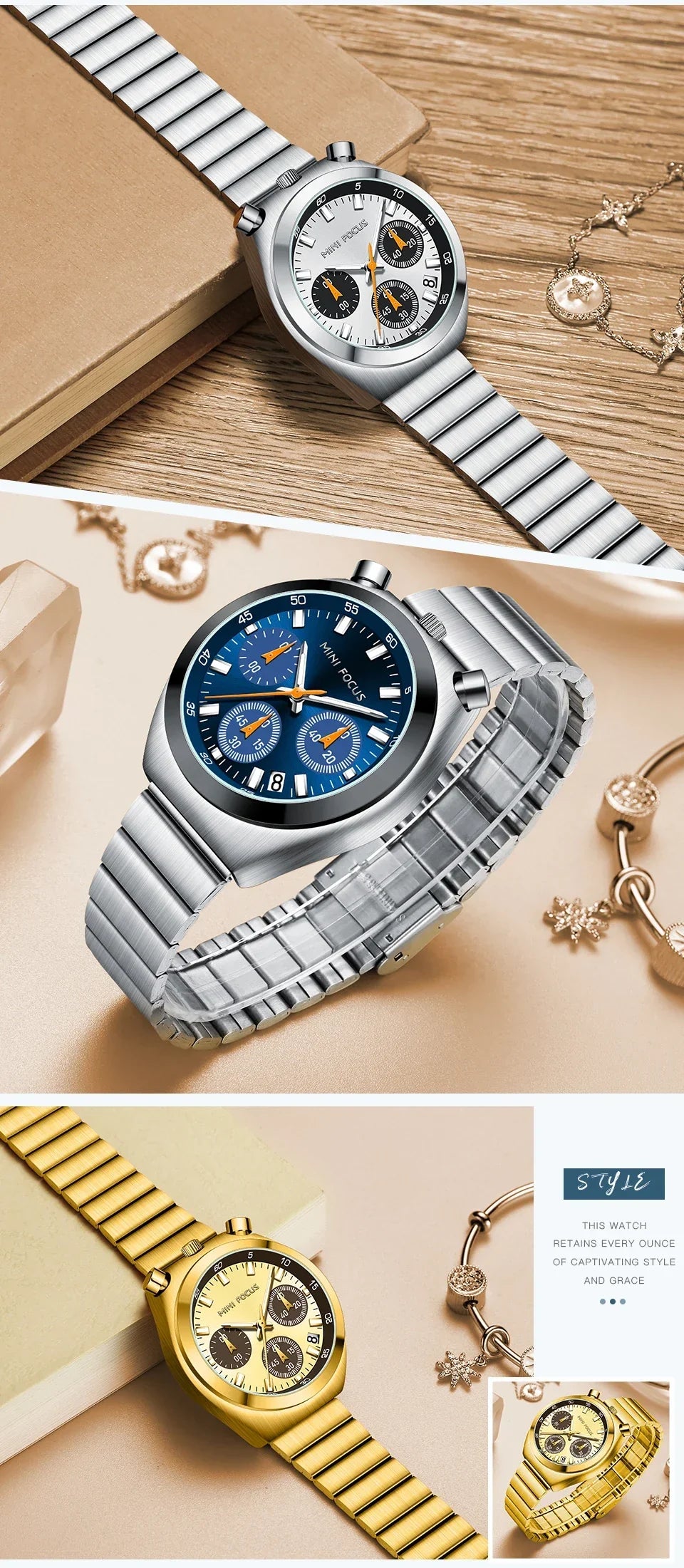 FOCUS Fashion Gold Watch Women Watches Ladies Creative Steel Women's Bracelet Watches Female Waterproof Clock Reloj Mujer