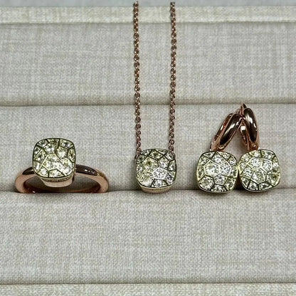 10.6mm Honeycomb Style Jewelry Set For Women Ring Earrings Necklace Rose Gold Candy Crystal Bijoux Gift