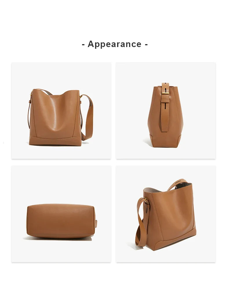 Lady Women Hobo Bucket Bag Split Leather Fashion Shoulder Bags Large Capacity Handbag Wide Adjustable Strap Female Bags