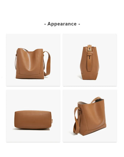 Lady Women Hobo Bucket Bag Split Leather Fashion Shoulder Bags Large Capacity Handbag Wide Adjustable Strap Female Bags