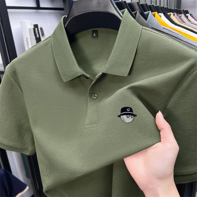 Men's Cotton100% High End Brand Lapel Polo Shirt Summer New Solid Color Print Short Sleeve T-Shirt Casual Breathe Men's Clothing