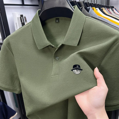 Men's Cotton100% High End Brand Lapel Polo Shirt Summer New Solid Color Print Short Sleeve T-Shirt Casual Breathe Men's Clothing