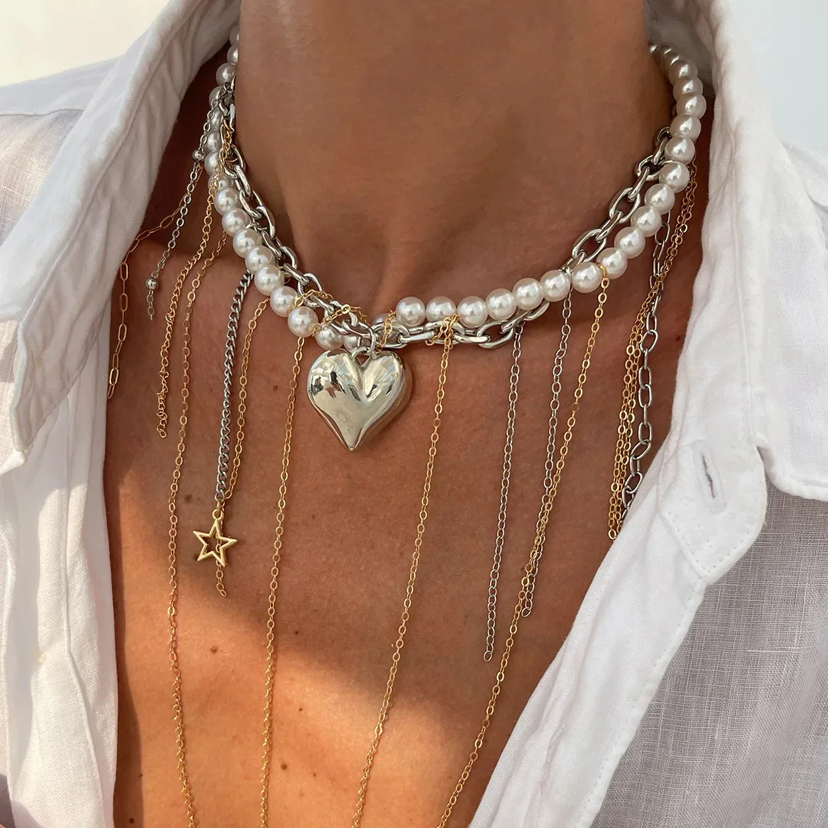 Elegant Irregular Imitation Pearl Beads Necklace for Women Vintage Party Wedding Tassels Choker Fashion Jewelry Accessories Gift