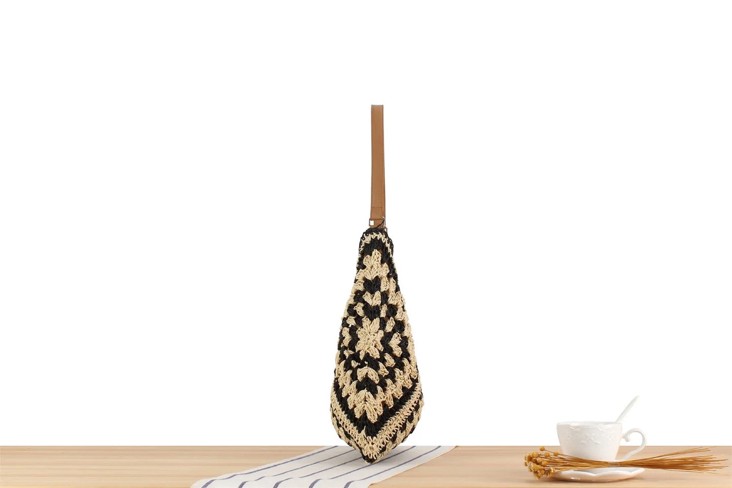 Summer Bohemian Braided Handbag Casual Tote Hollow Straw Beach Bag Woven Shoulder Bag Raffia Rattan Shopping Travel Bag