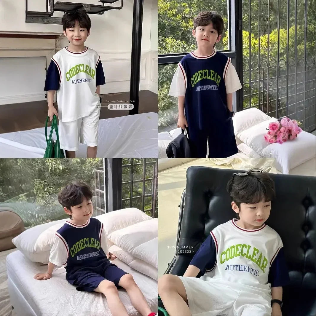 2pcs Kids Boys Short Sleeve Set 2025 Thin Children's Girls Tops +short Clothing Quick Dry Sports Suit