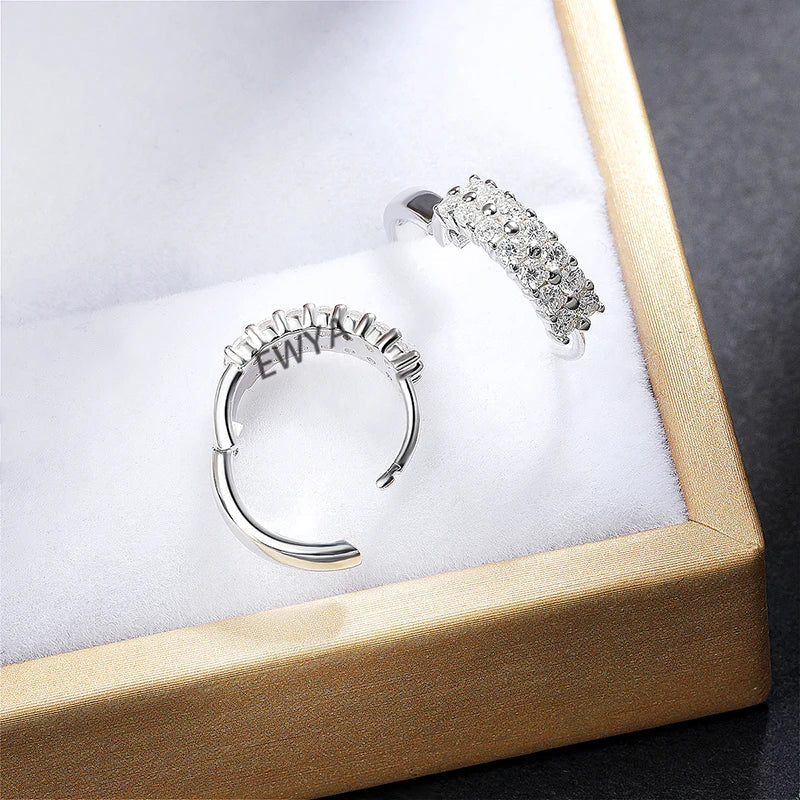 New In D Color 2-Row 0.76cttw Full Moissanite Hoop Earrings for Women Fine Jewelry S925 Silver Diamond Earring Ear Buckle