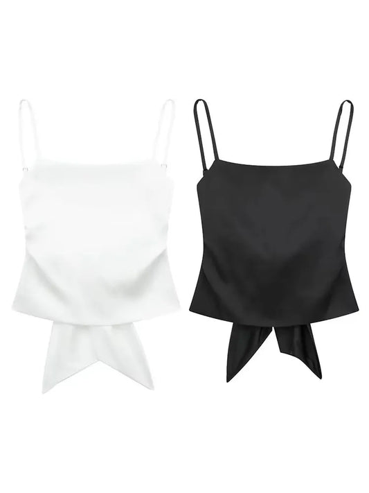 Women Summer Back Bow Solid Satin Backless Sling Crop Top Chic Female Sexy Clothing Streetwear Camis Mujer 2024 Fashion