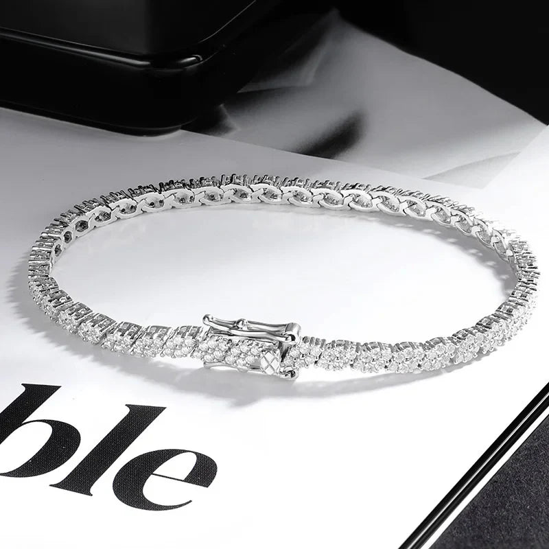 Double Row Full 2.5/3mm Round Cut Moissanite Tennis Bracelet D Color Lab Diamond 925 Silver Women Man Link Bracelets Gift