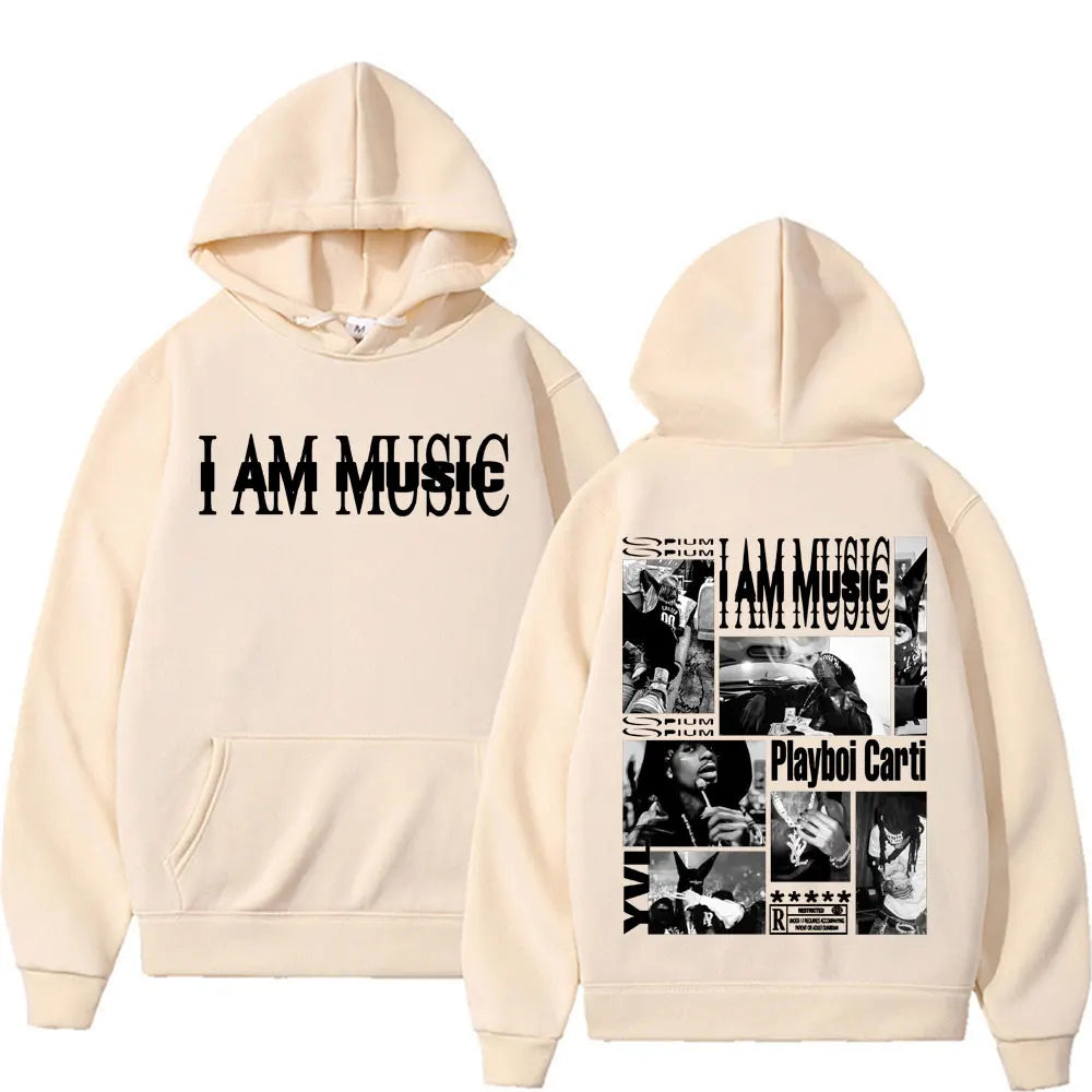 Rapper Playboi Carti I AM MUSIC Album Logo Hooded Men Fashion Gothic Hip Hop Street Sweatshirt Male Casual Fleece Comfort Hoodie