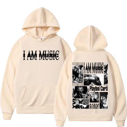 Rapper Playboi Carti I AM MUSIC Album Logo Hooded Men Fashion Gothic Hip Hop Street Sweatshirt Male Casual Fleece Comfort Hoodie