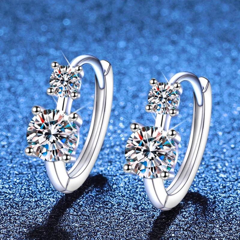 D Color Moissanite Hoop Earrings for Women 925 Sterling Silver with White Gold Plated Wedding Huggie Earring Jewelry