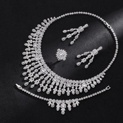 Luxury 4 Pieces Bridal Wedding Jewelry Set for Women Sparkling Cubic Zirconia Nigeria Bride Accessories