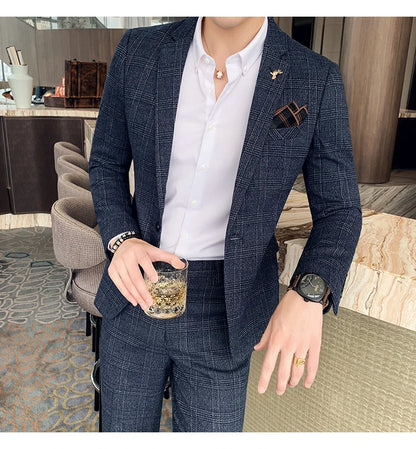 Men's Slim Fit Business Suit High Quality Boutique Fashion Two-Piece Set Handsome Trend Banquet Four Seasons Trousers Included