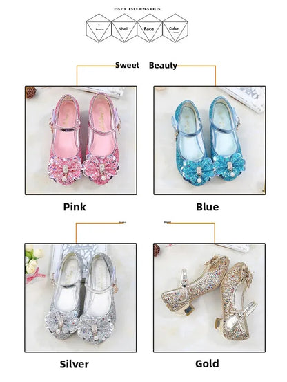 2026 Spring New Children's Shoes  Princess Shoes Girl's Fashion Sandals Crystal Princess Shoes Blue Pink Silver