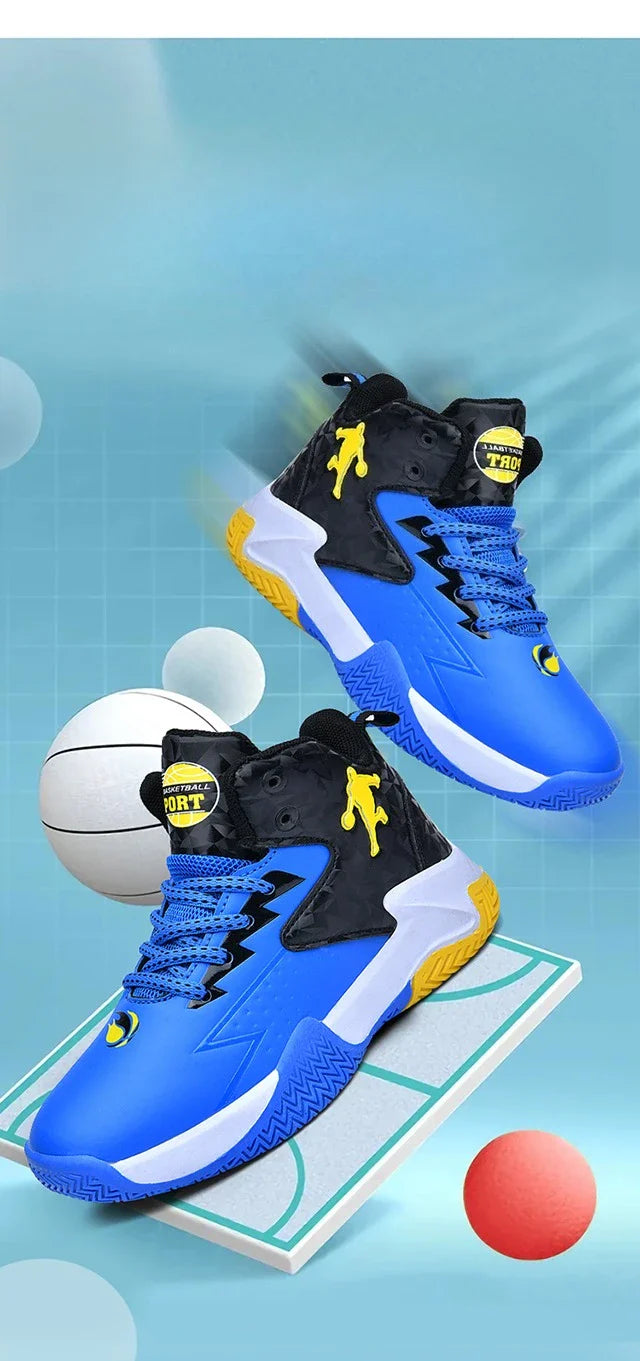 Children Basketball Shoes for Boys Girls Kids Teenagers Breathable Non-slip Lace Up Indoor Outdoor Training Sneakers Tennis Shoe