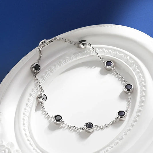 4MM 2.4cttw Black Moissanite Bracelet For Women GRA Certified S925 Silver Round Bubbles Diamond Bezel Tennis Chain Jewelry