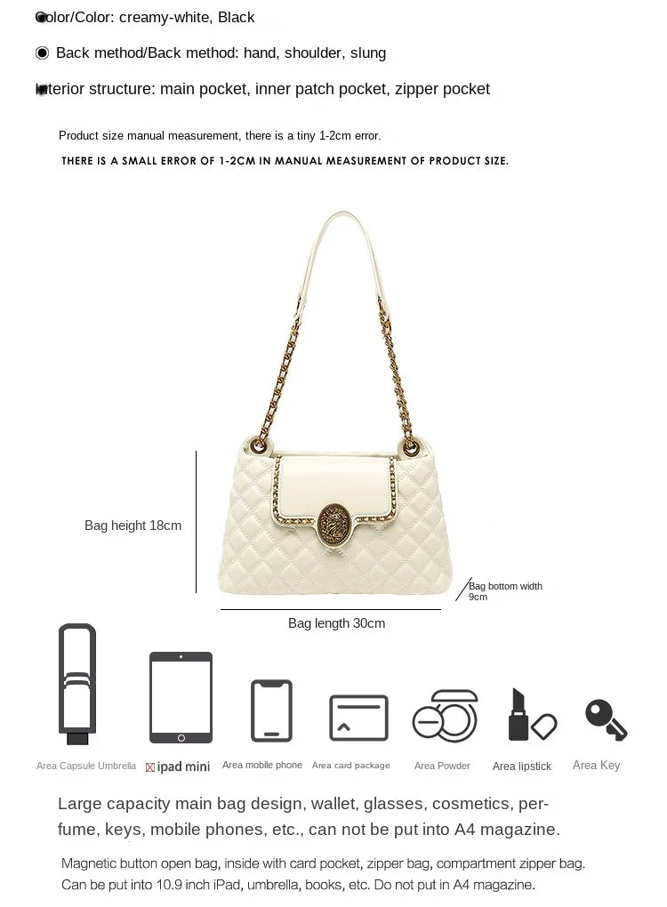 Brand genuine leather chain bag for women in 2025, new designer with a sense of luxury, large capacity underarm shoulder bag