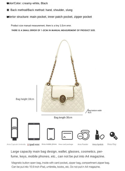 Brand genuine leather chain bag for women in 2025, new designer with a sense of luxury, large capacity underarm shoulder bag