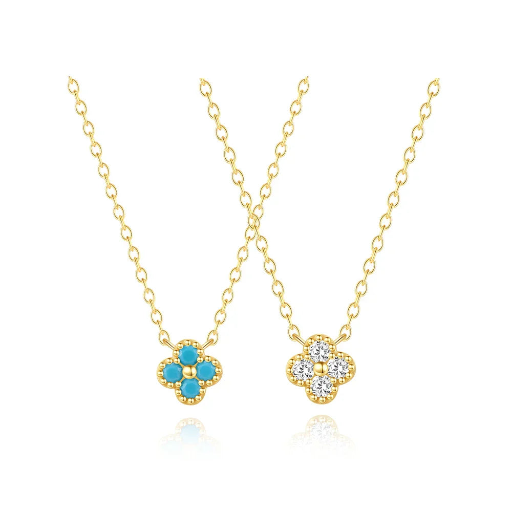100% 925 Sterling Silver Turquoise Crystal Petal Patter Pendant Necklaces For Women Delicate Wedding Jewelry Collar Mujer