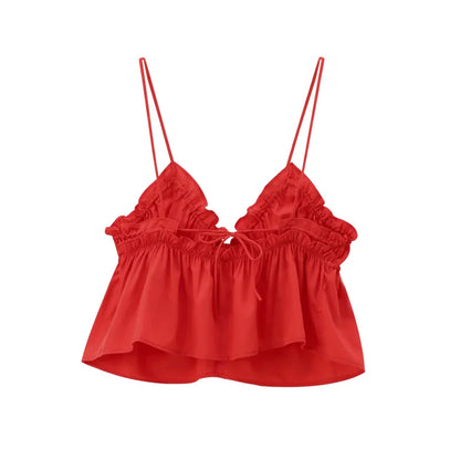 Women's Sexy Fashion Bow Tied Ruffled V-Neck Tank Top Thin Straps Backless Camisole Female Mujer
