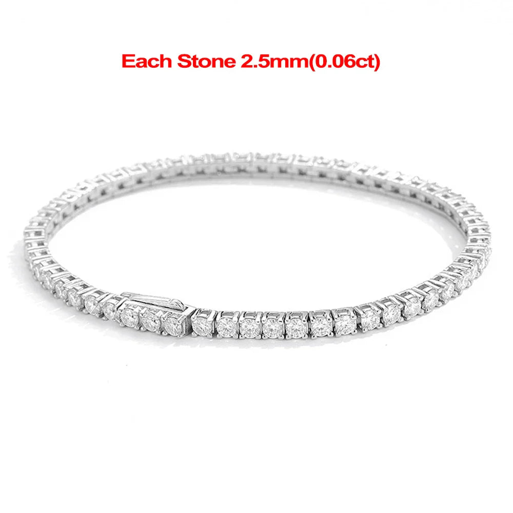 2-5mm Moissanite Tennis Bracelets for Women Men Lab Diamond S925 Silver Plated White Gold Bracelet Spring Clasp Wedding Jewelry