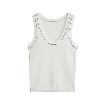 Women's Sleeveless Knit Tank Tops, V Neck ,Contrast Trims, Female Camis, Chic Vest Fashion