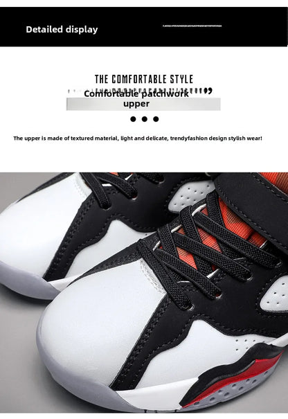 Children Summer High Top Basketball Shoes Boy Breathable Anti Slip Casual Sneakers Man Velcro Non Slip Rebound Kid Running Shoes