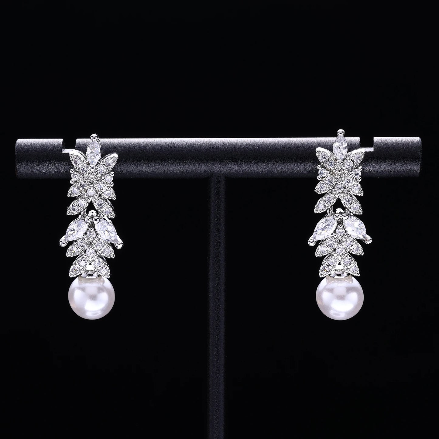 2023 New Cubic zirconia Pearl Necklace Earrings Set of 4 Women's Wedding Party All Zircon Dubai Bridal Jewelry Set Gift