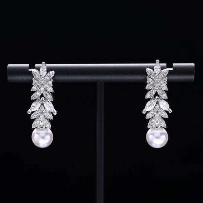 2023 New Cubic zirconia Pearl Necklace Earrings Set of 4 Women's Wedding Party All Zircon Dubai Bridal Jewelry Set Gift