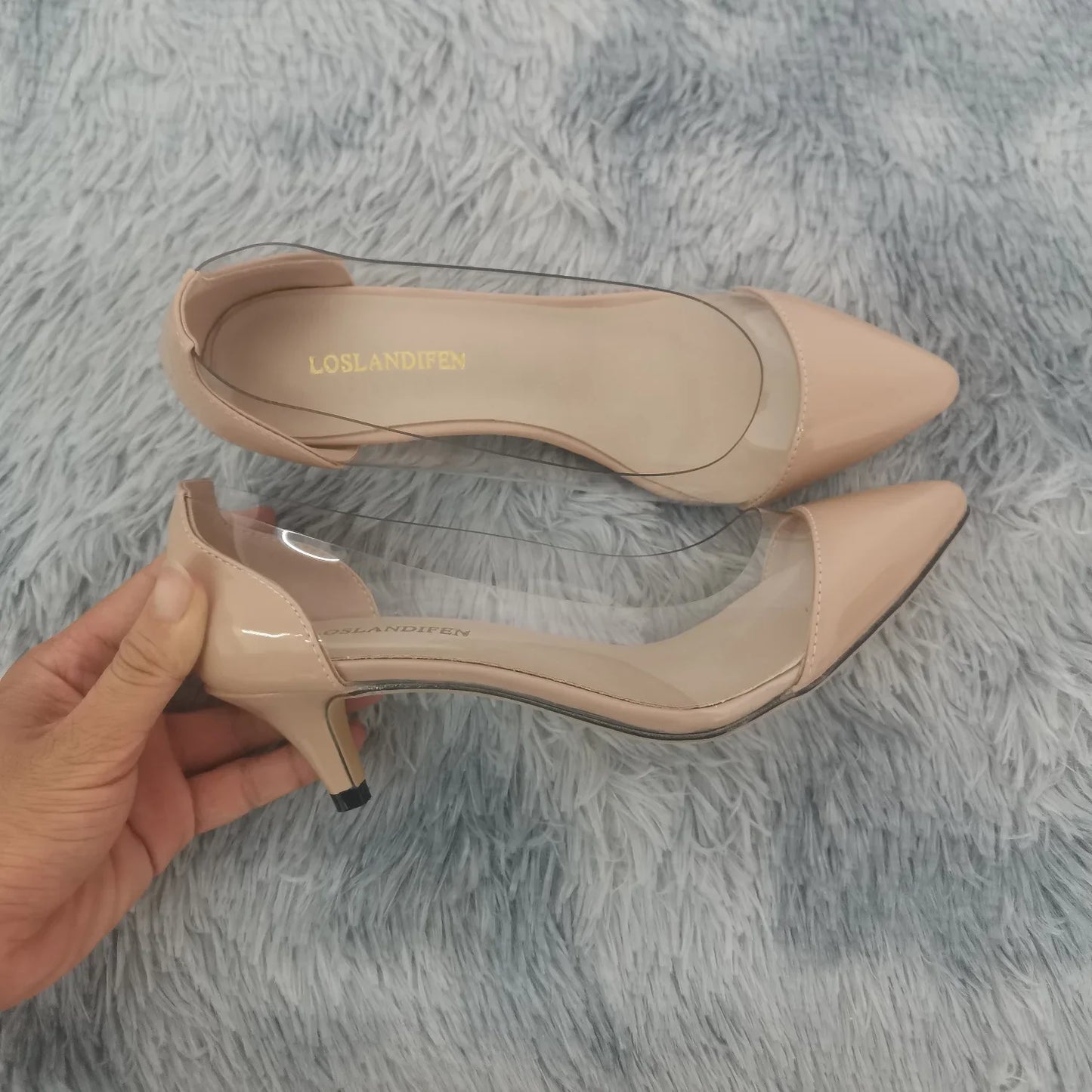 Women Pumps Spring Autumn PVC Transparent 5cm Low Heels Sexy Pointed Toe Slip-on Thin High Heels Party Wedding Shoes