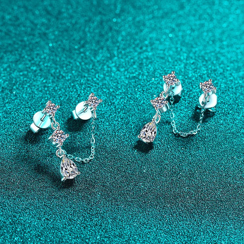 Round/pear Cut Full Moissanite Tassel Stud Earring for Women 8 Gems Wedding Jewelry 925 Solid Silver Plated 18K Wholesale