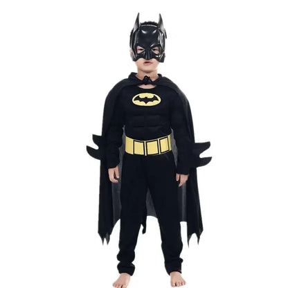 Kids Boys Muscle Costume with Mask Cloak Movie Character Superhero Cosplay Halloween Kids Bat Cosplay Jumpsuit Hero Costume Suit