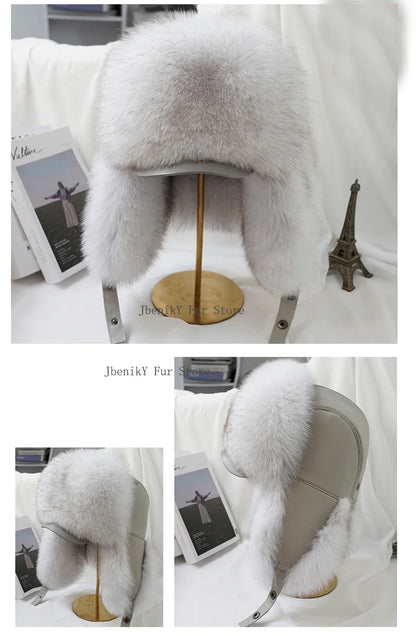 2025 Cap 100% Raccoon Dog Full Fur Fox Fur Hat Men's Fur Ear Protection Winter Thickened and Warm Russian Hat Men's Trend
