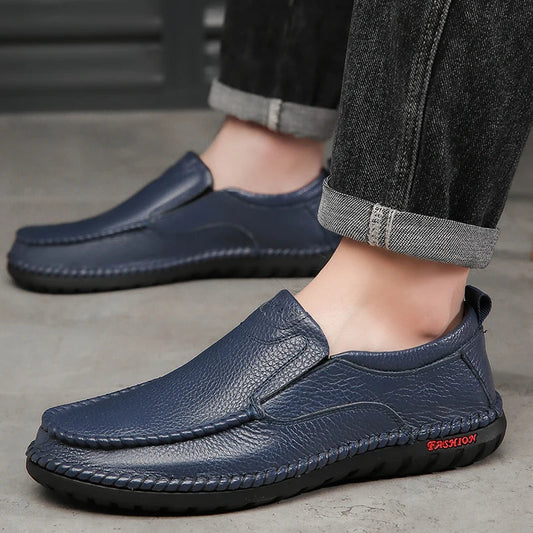 Men’s Leather Casual Loafers for Adults – Breathable, Comfortable Shoes in Black, Brown, White